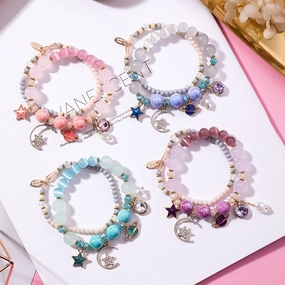 Wholesale Star Moon Opal Glass Beads Bracelet