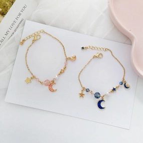 Wholesale Star Moon Pearl Alloy Bracelet