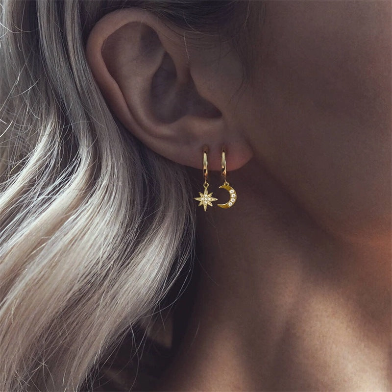 Wholesale Star Moon Stainless Steel Earrings