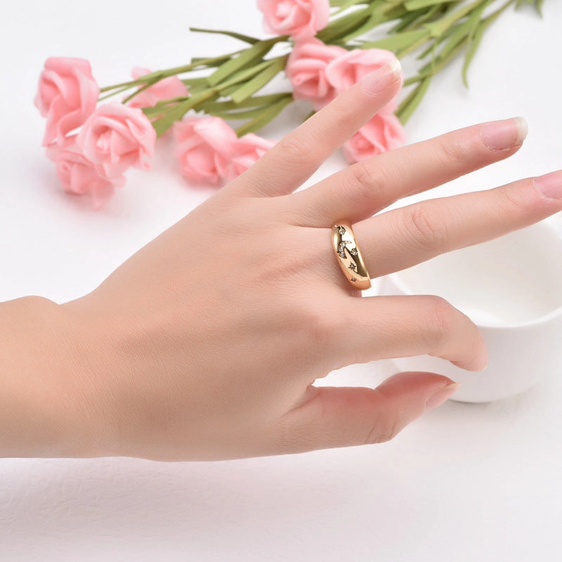 Wholesale Star Moon Titanium Steel Diamond Ring