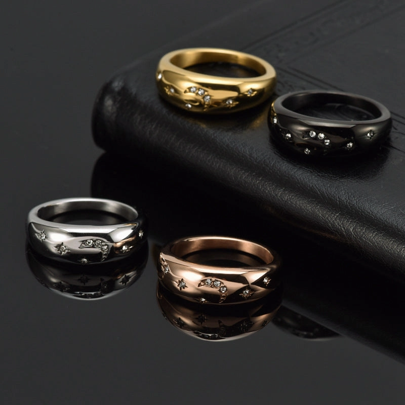 Wholesale Star Moon Titanium Steel Diamond Ring
