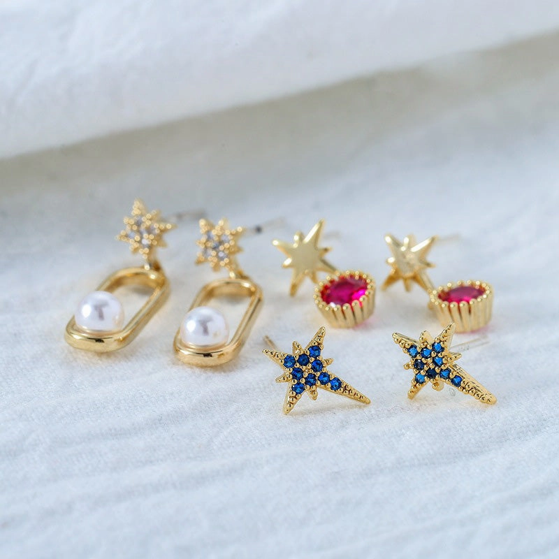 Wholesale Star Pearl Zircon Stud Earrings Set OLY-ES-EXE001