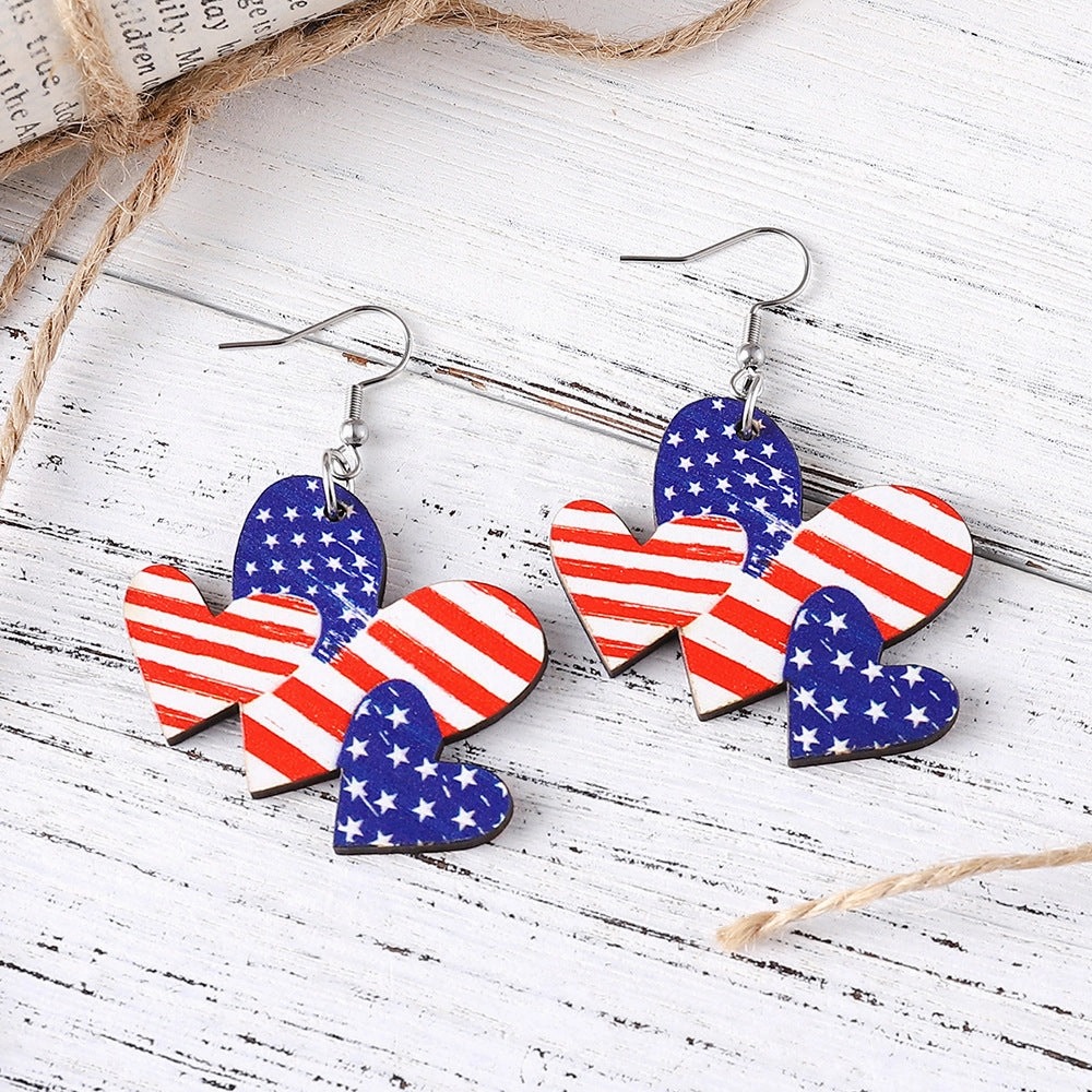 Wholesale Star Stripe Love Swimsuit Dwarfs Double Sided Wood Earrings