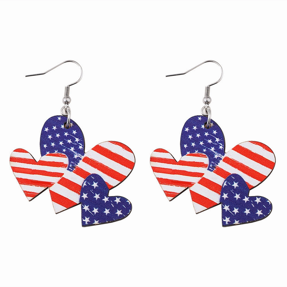 Wholesale Star Stripe Love Swimsuit Dwarfs Double Sided Wood Earrings