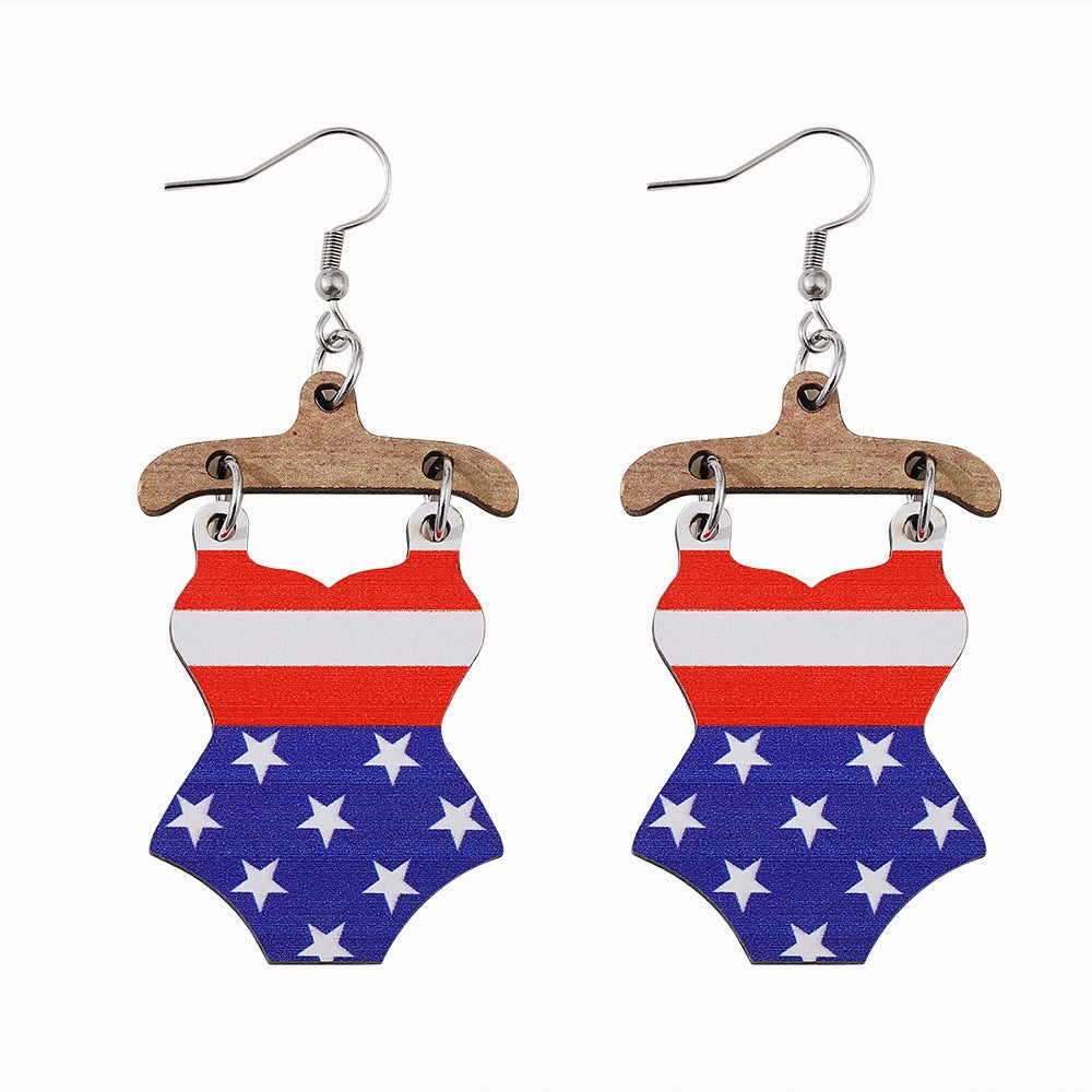 Wholesale Star Stripe Love Swimsuit Dwarfs Double Sided Wood Earrings
