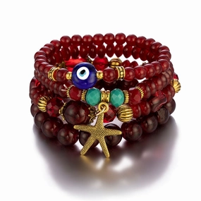 Wholesale Starfish Devil Eye Glass Beads Multilayer Bracelet