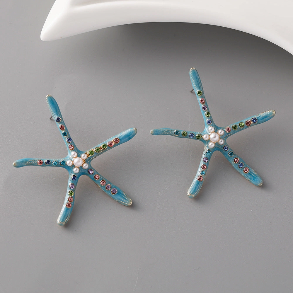 Wholesale Starfish Pearl Alloy Earrings