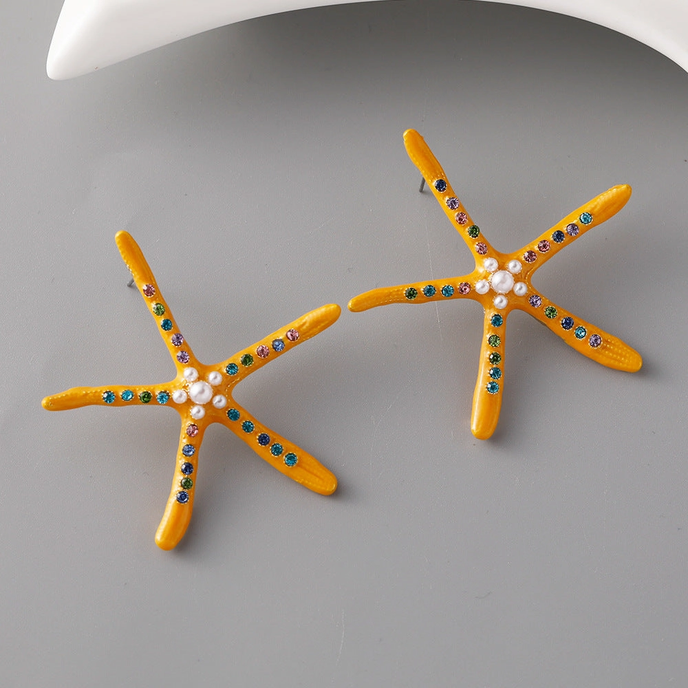 Wholesale Starfish Pearl Alloy Earrings