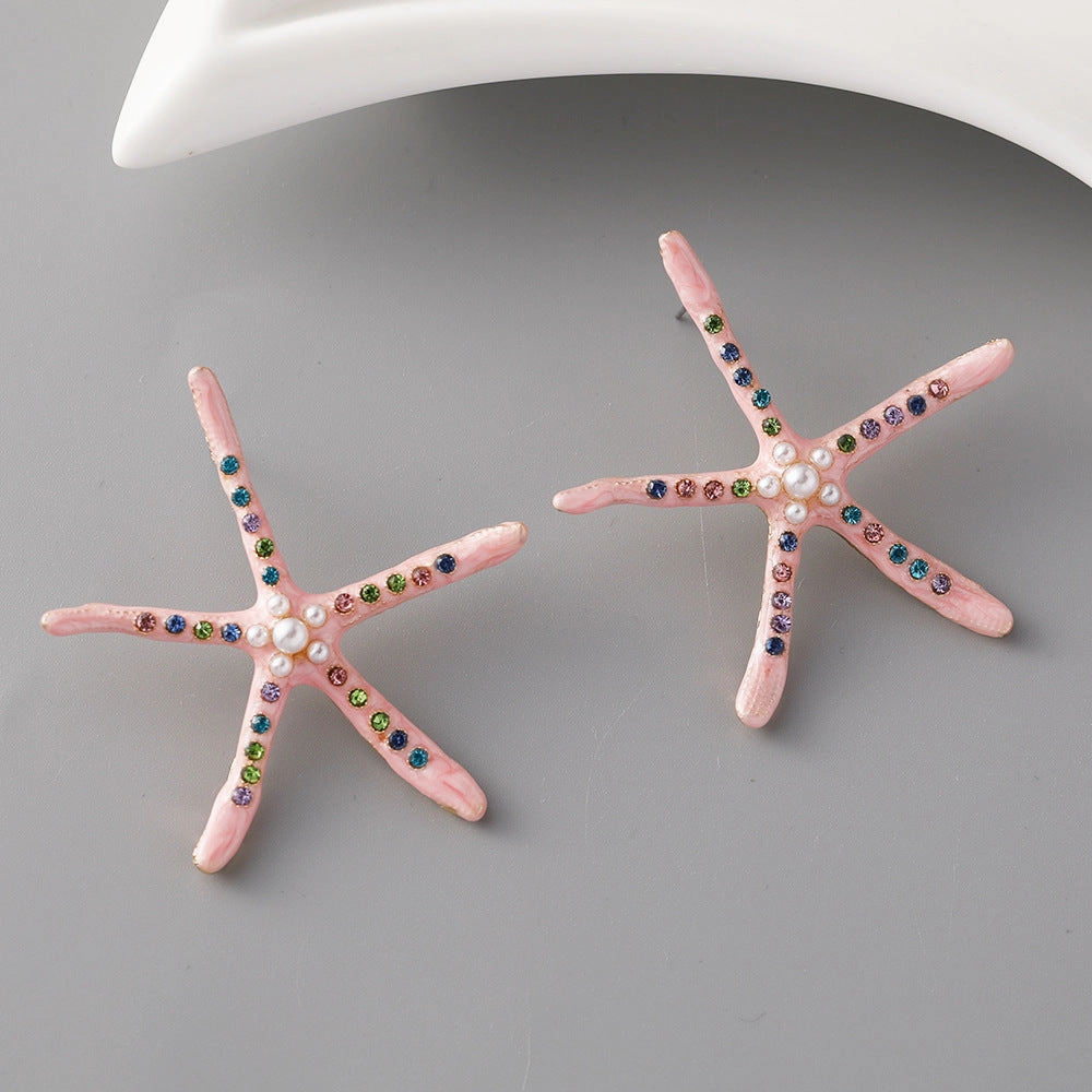 Wholesale Starfish Pearl Alloy Earrings