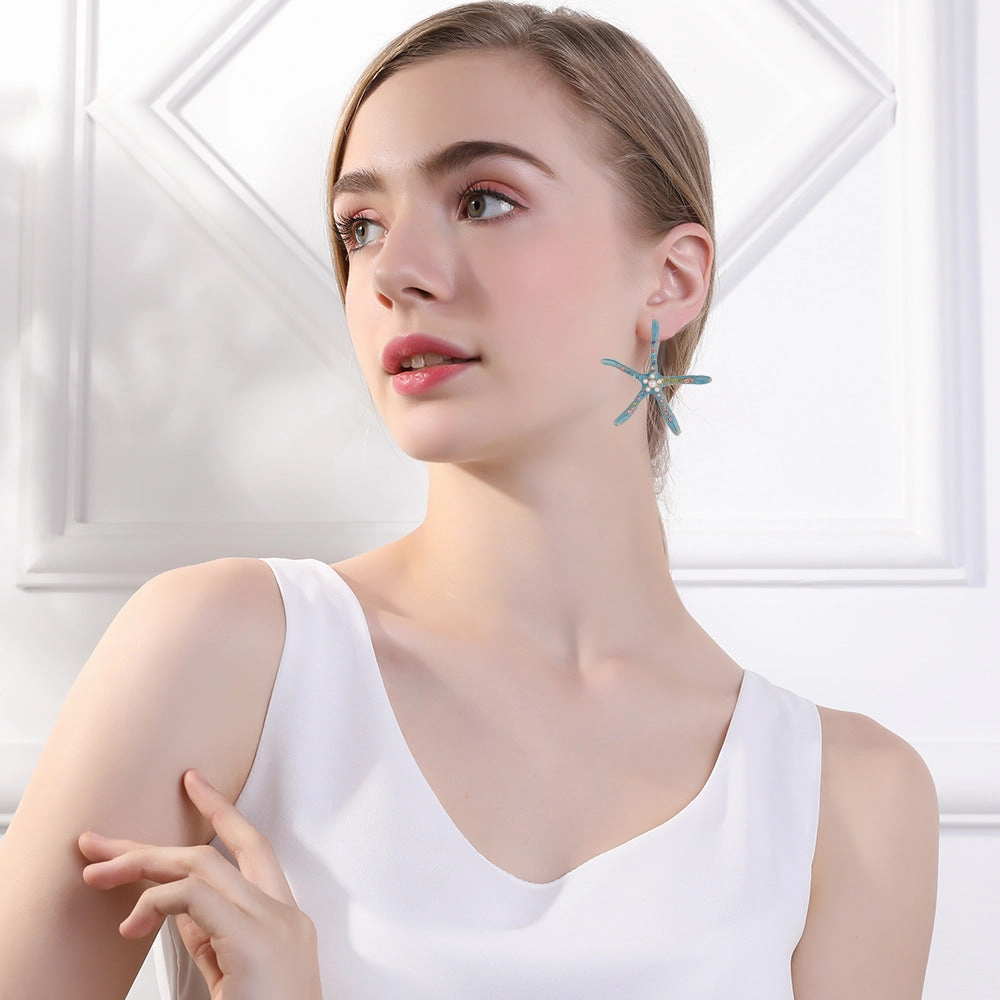 Wholesale Starfish Pearl Alloy Earrings
