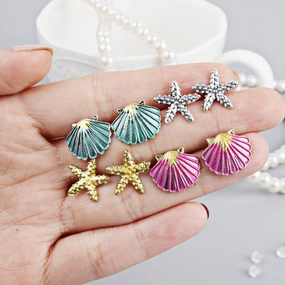 Wholesale Starfish Seashell 4 Pieces Alloy Earrings
