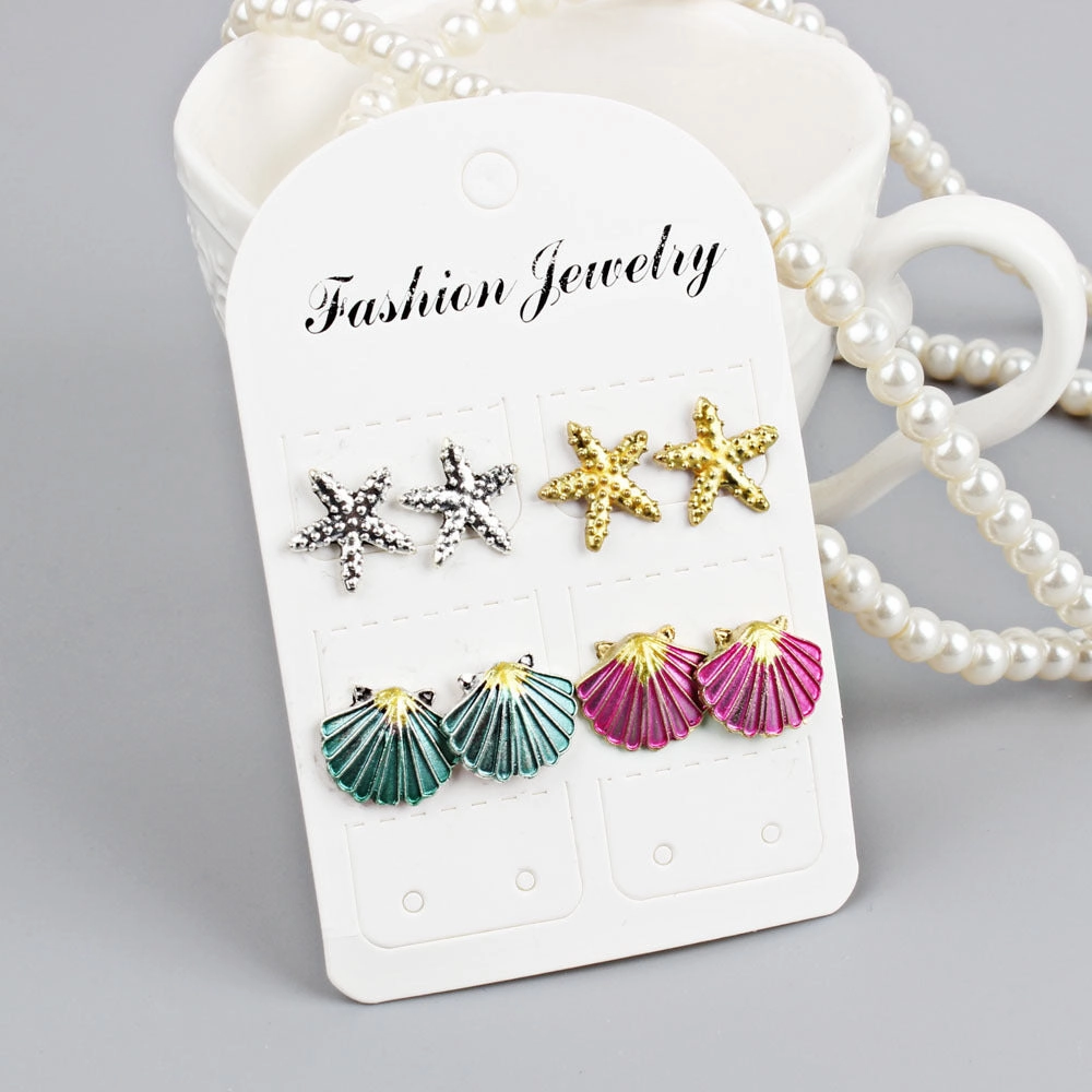 Wholesale Starfish Seashell 4 Pieces Alloy Earrings