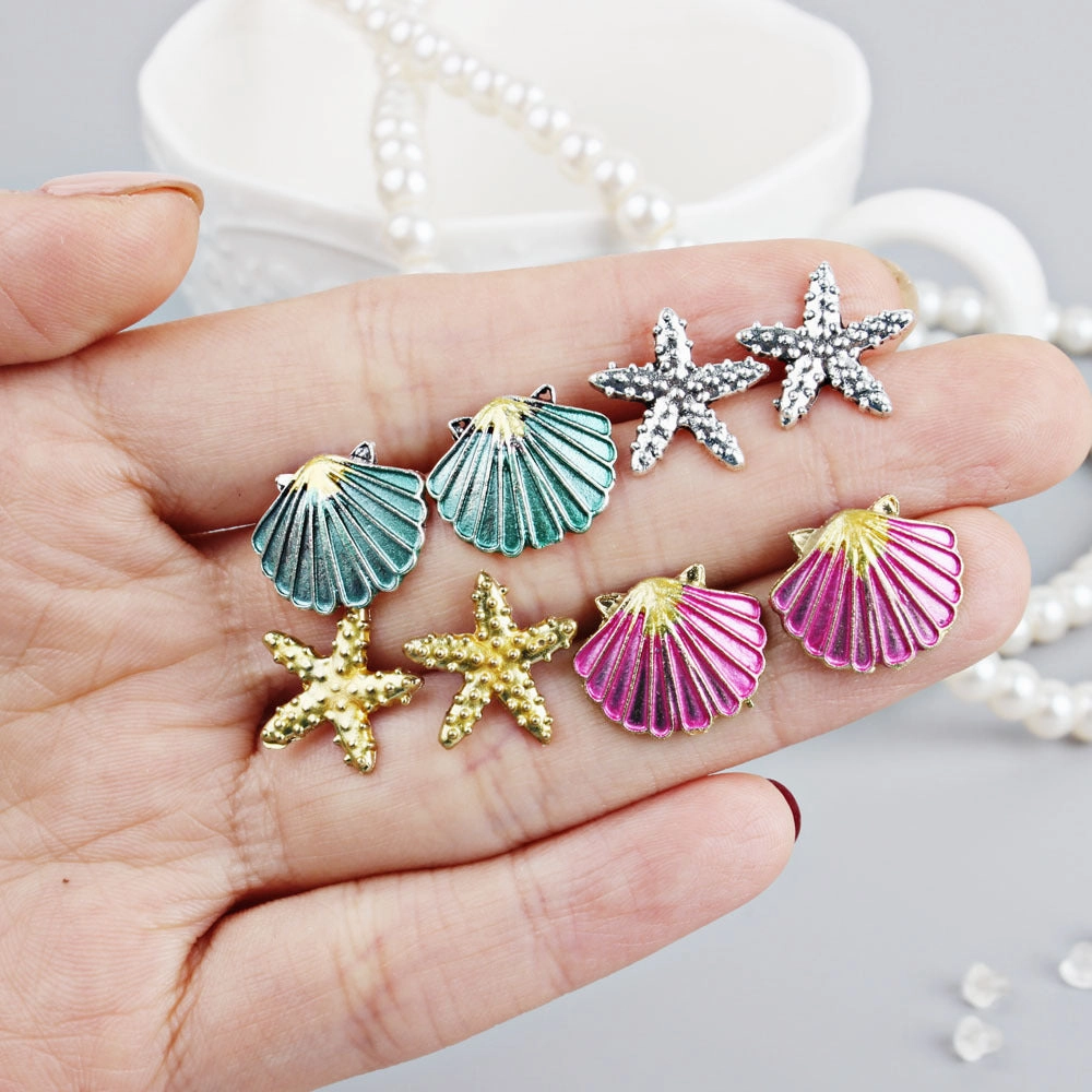 Wholesale Starfish Seashell 4 Pieces Alloy Earrings