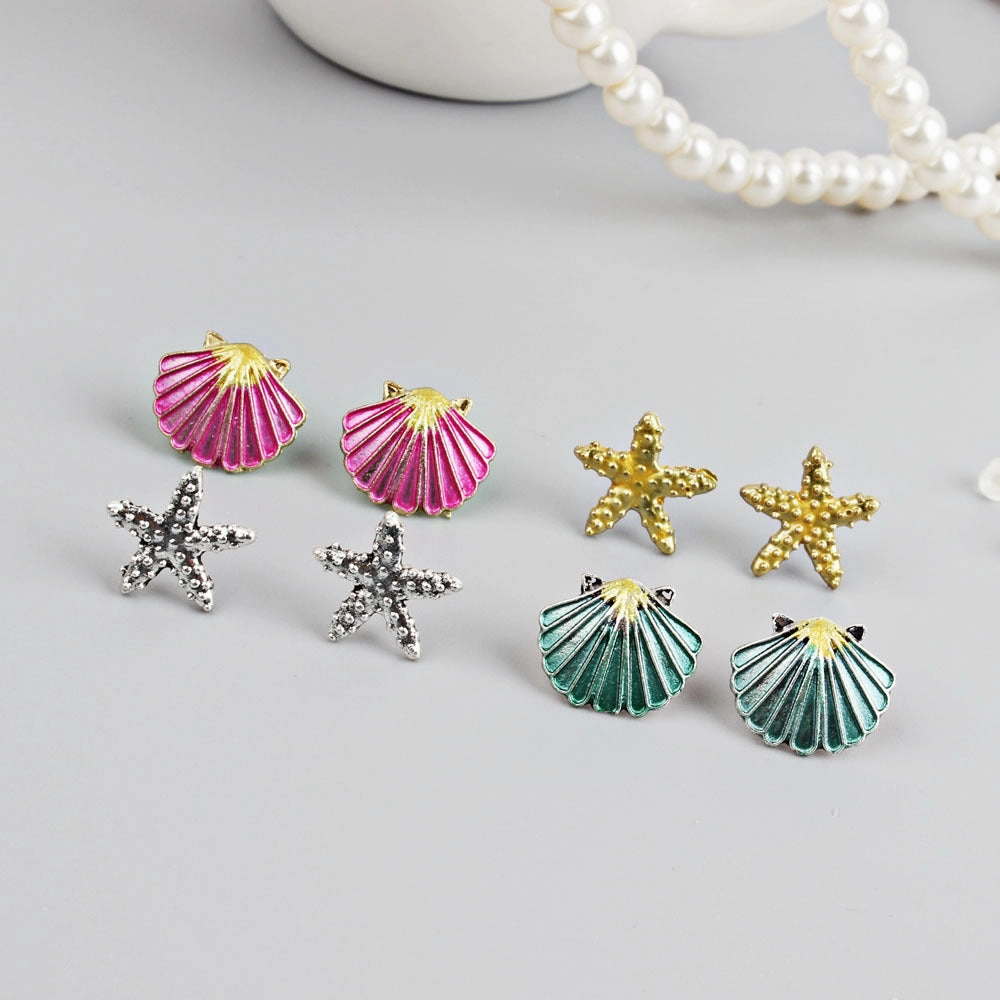 Wholesale Starfish Seashell 4 Pieces Alloy Earrings