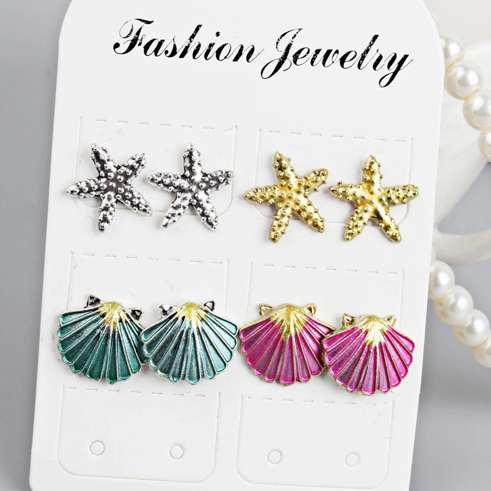 Wholesale Starfish Seashell 4 Pieces Alloy Earrings