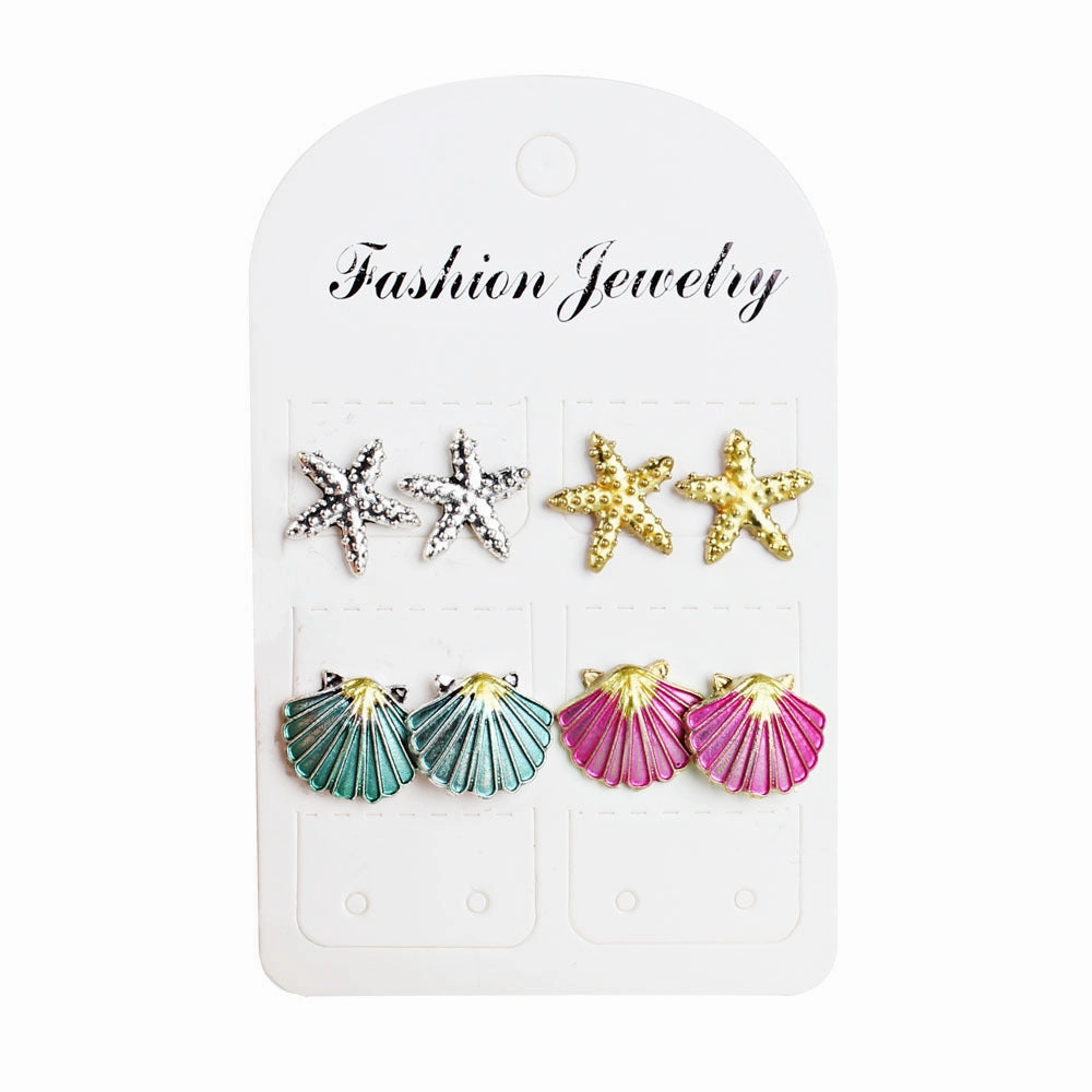 Wholesale Starfish Seashell 4 Pieces Alloy Earrings