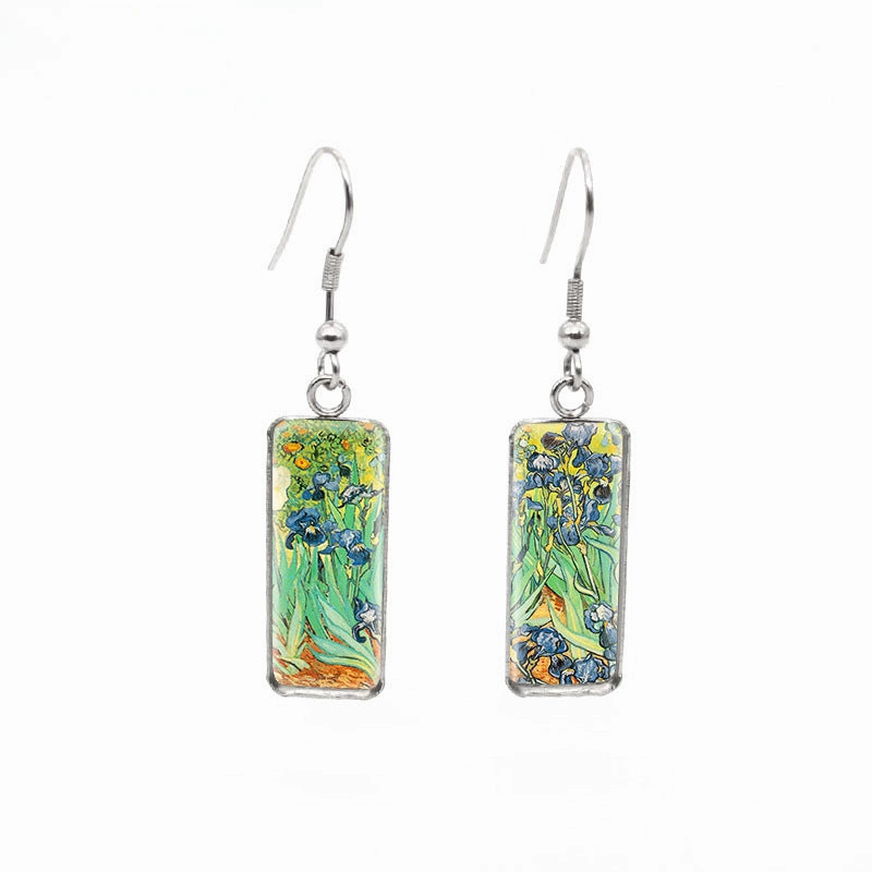 Wholesale Starry Sky Time Gemstone Rectangular Glass Earrings