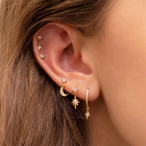 Wholesale Stars Sun Lightning Zircon Earrings