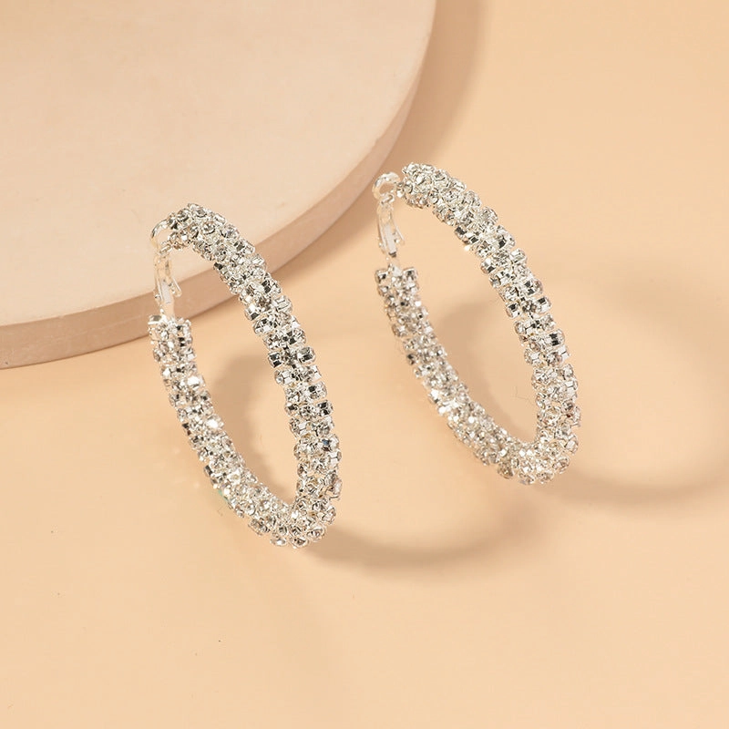 Wholesale Statemente Diamond Alloy Hoop Earrings