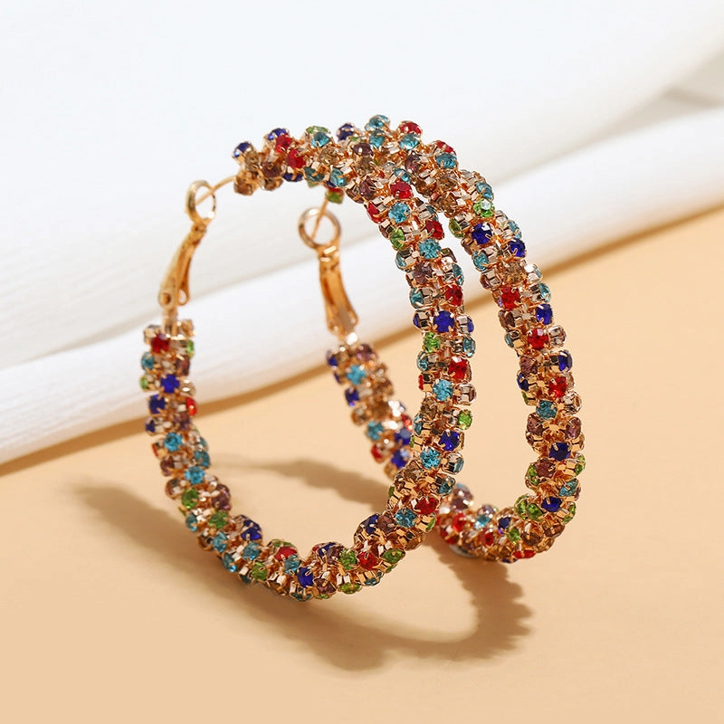 Wholesale Statemente Diamond Alloy Hoop Earrings