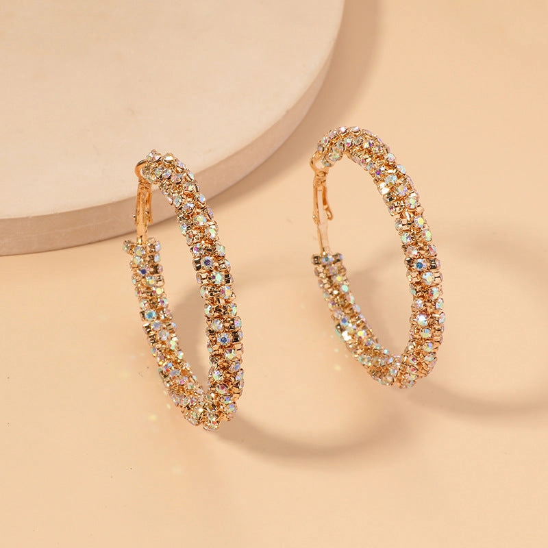 Wholesale Statemente Diamond Alloy Hoop Earrings