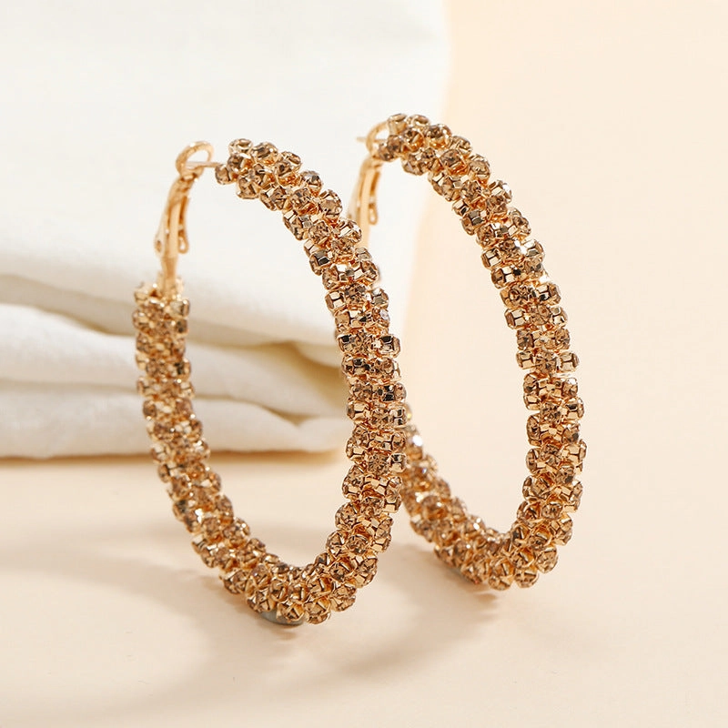 Wholesale Statemente Diamond Alloy Hoop Earrings