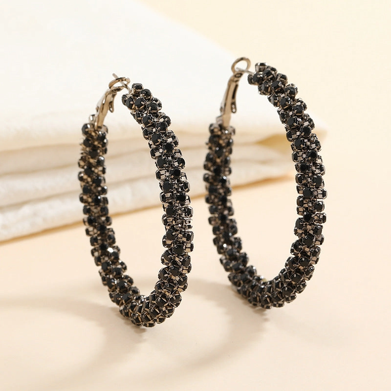 Wholesale Statemente Diamond Alloy Hoop Earrings