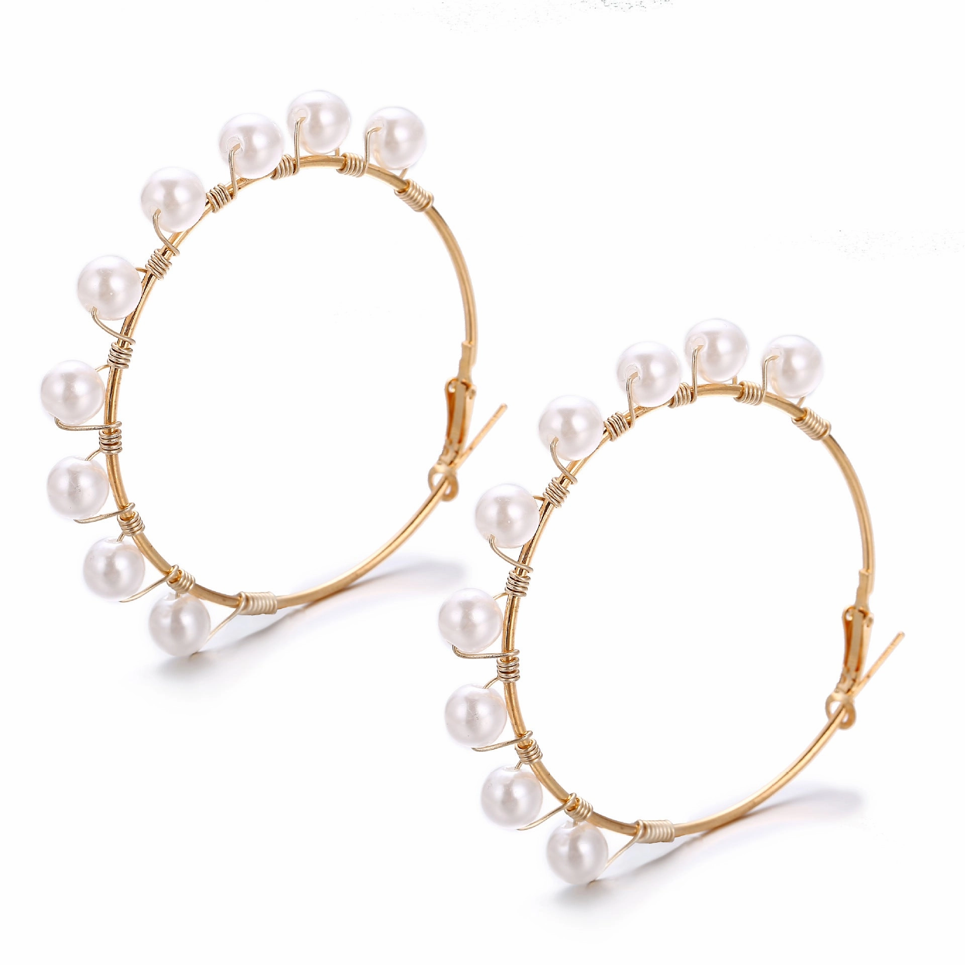 Wholesale Statemente Imitation Pearl Alloy Hoop Earrings