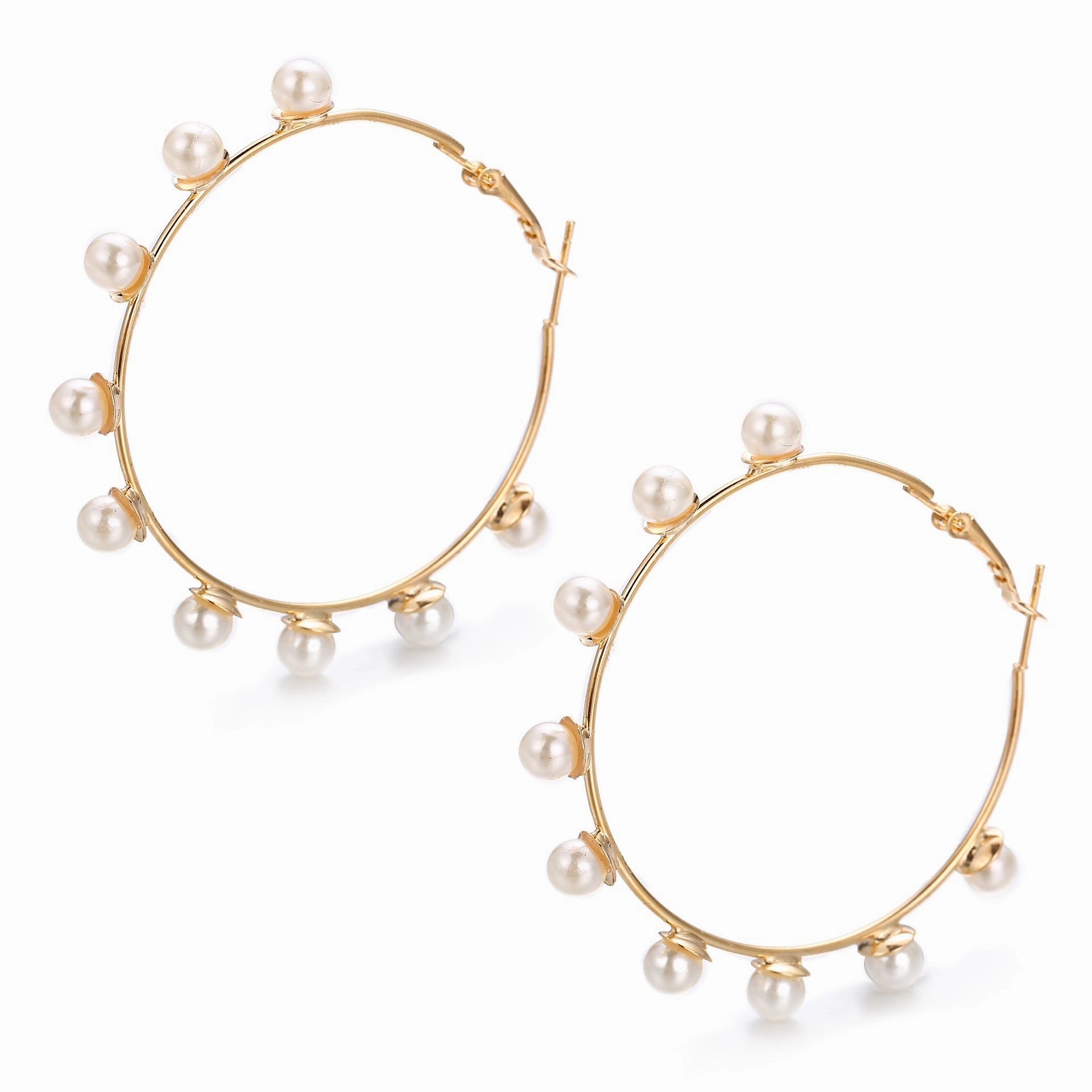 Wholesale Statemente Imitation Pearl Alloy Hoop Earrings
