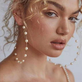 Wholesale Statemente Imitation Pearl Alloy Hoop Earrings