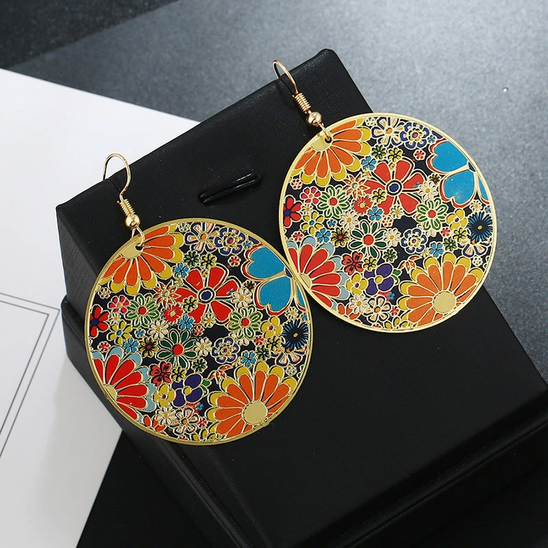 Wholesale Statemente Oil Drip Flowers Metal Earrings