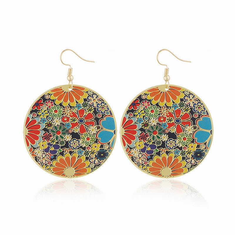 Wholesale Statemente Oil Drip Flowers Metal Earrings