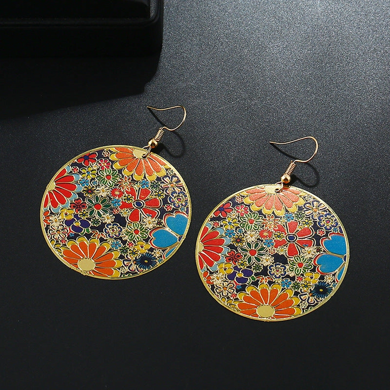 Wholesale Statemente Oil Drip Flowers Metal Earrings