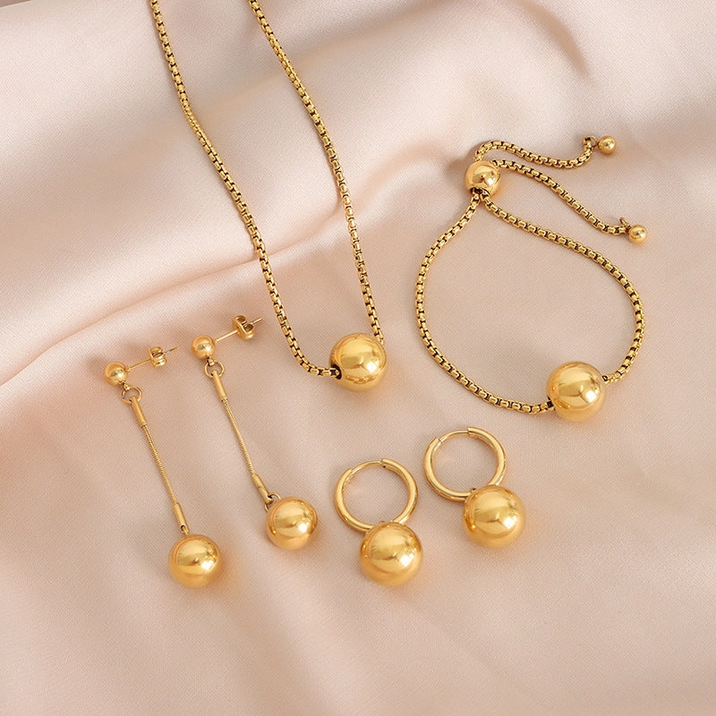 Wholesale Steel Ball Chain Titanium Steel Bracelet Earrings Necklace Jewelry Set