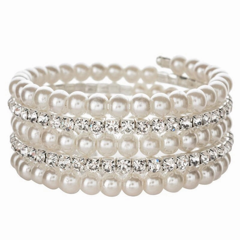 Wholesale Steel Wire Elastic Thread Multilayer Pearl Rhinestone Bracelet