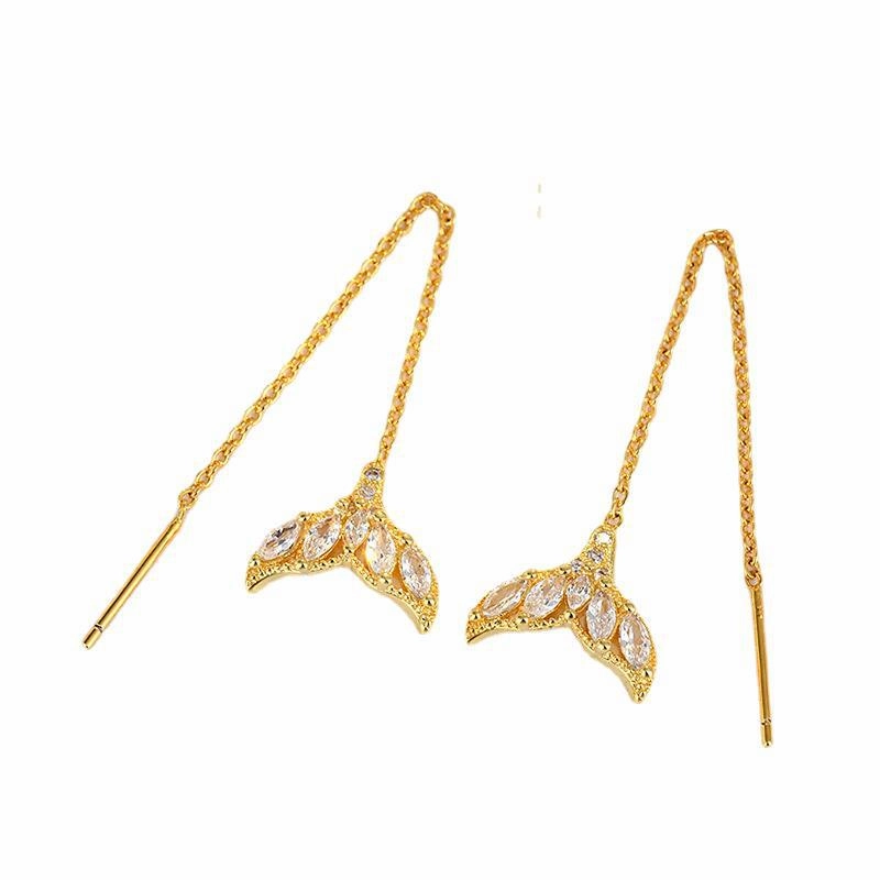 Wholesale Sterling Silver Fish Tail Full Zirconium Openwork Mermaid Earrings