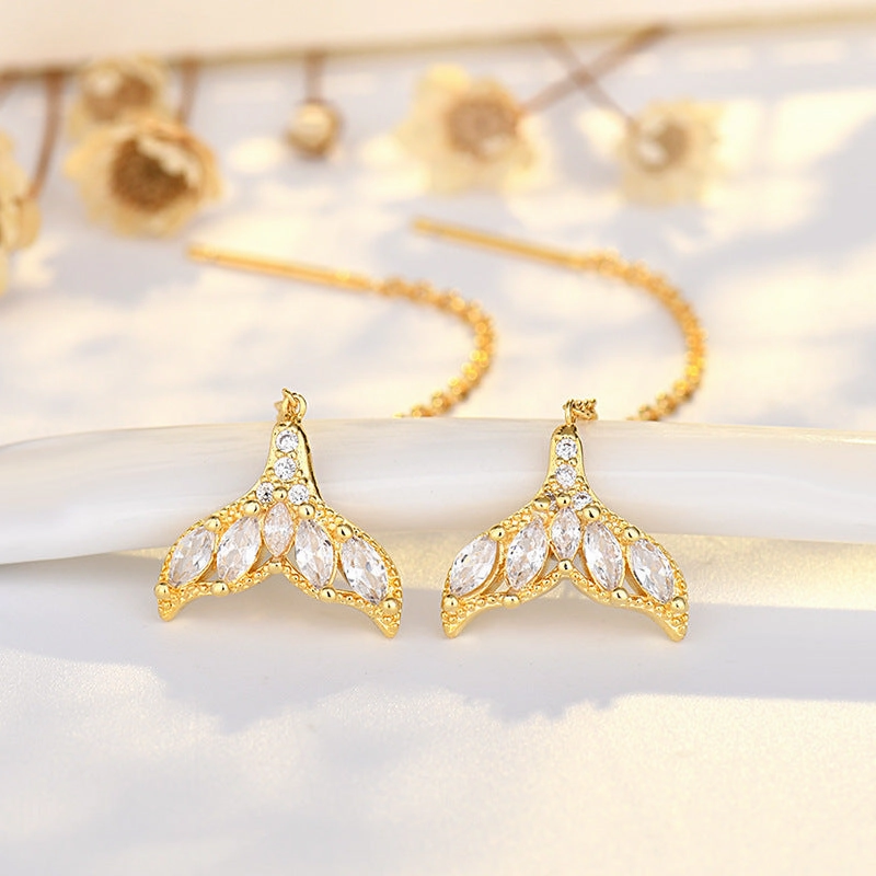 Wholesale Sterling Silver Fish Tail Full Zirconium Openwork Mermaid Earrings