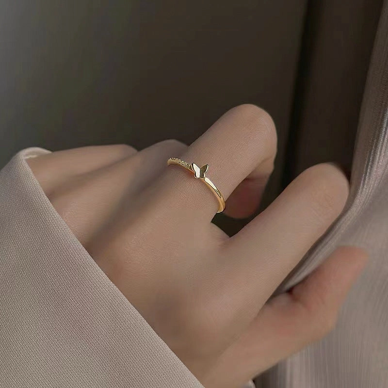Wholesale Sterling Silver Gold Plated Small Butterfly Ring