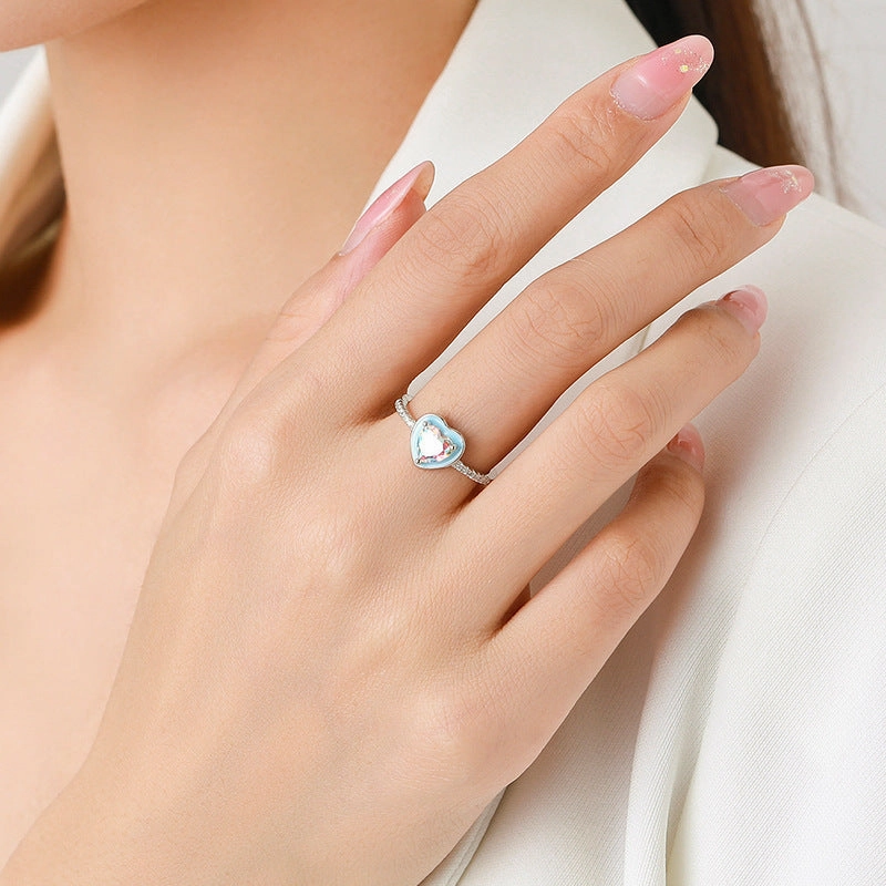 Wholesale Sterling Silver Inlaid Colorful Heart-shaped Zircon Rings
