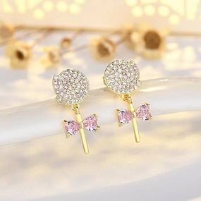 Wholesale Sterling Silver Lollipop Stud Earrings Zircon Candy Earrings