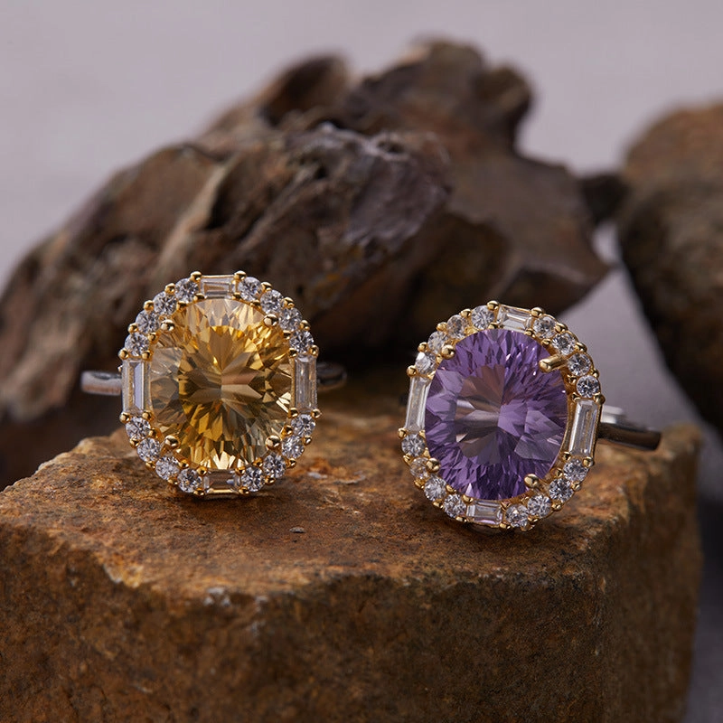 Wholesale Sterling Silver Natural Yellow Amethyst Colored Gemstone Ring