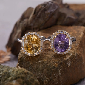 Wholesale Sterling Silver Natural Yellow Amethyst Colored Gemstone Ring