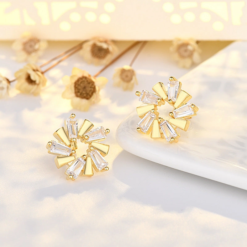 Wholesale Sterling Silver Needle Flower Copper Stud Earrings