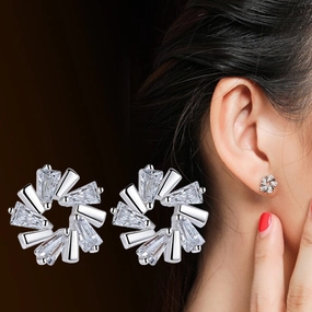 Wholesale Sterling Silver Needle Flower Copper Stud Earrings