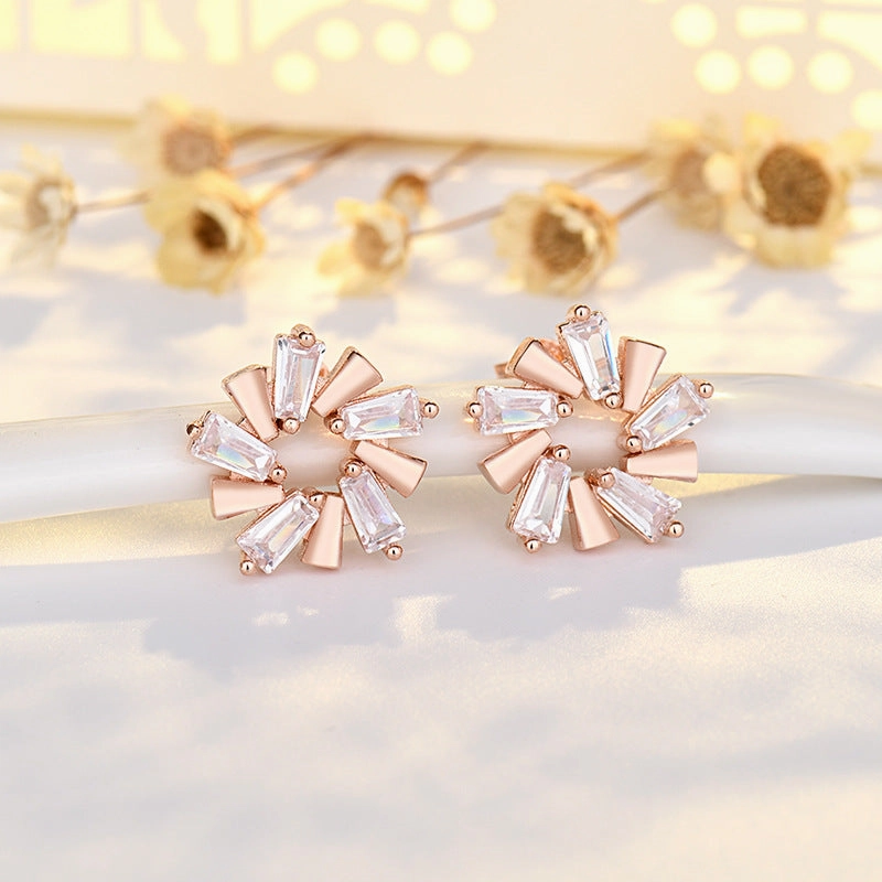 Wholesale Sterling Silver Needle Flower Copper Stud Earrings