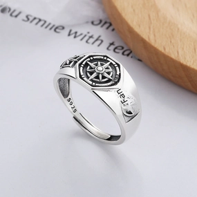 Wholesale Sterling silver retro anime magic circle pattern open ring