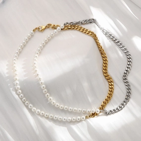 Wholesale Stitched Pearl Clavicle Gold Plated Necklaces