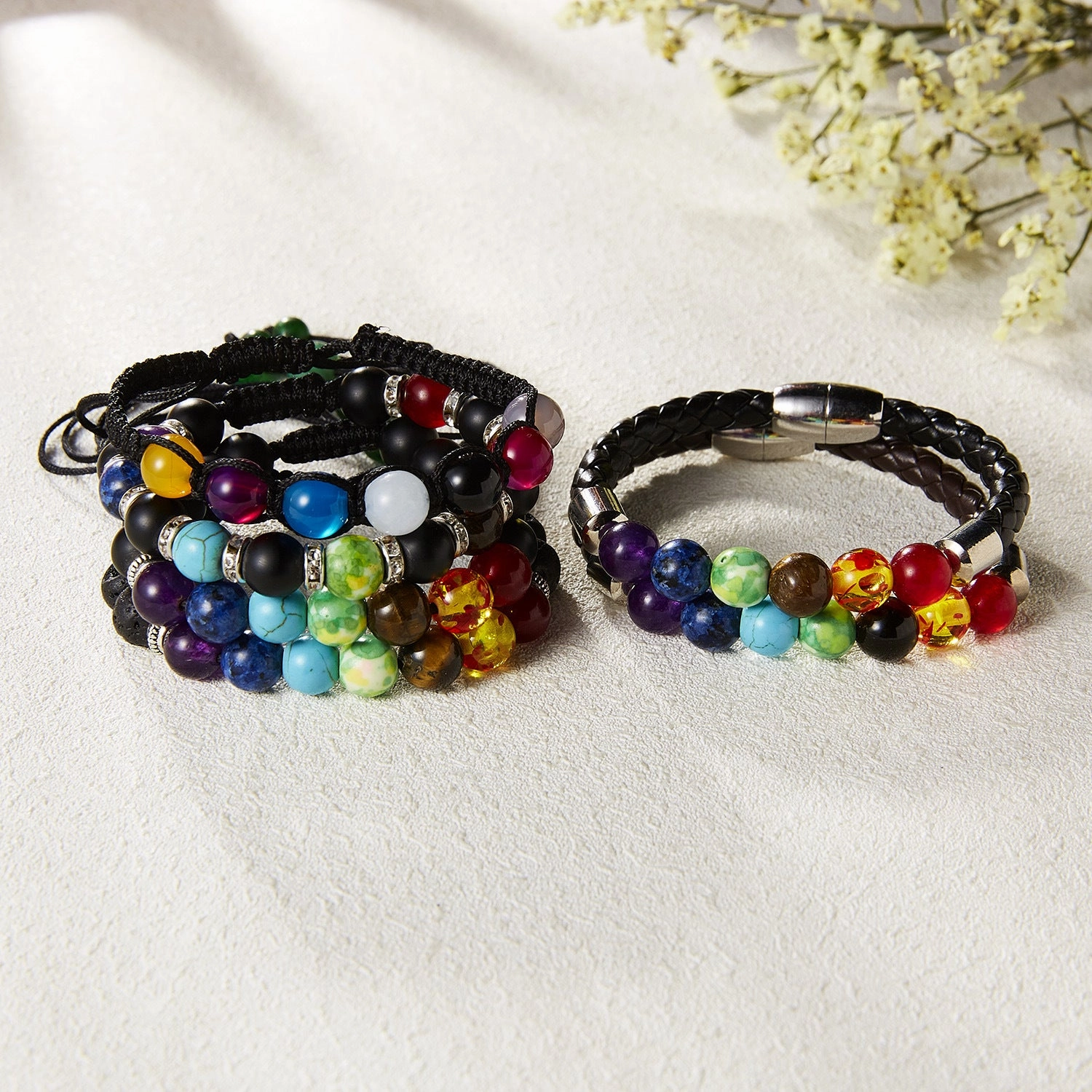 Wholesale Stone Bead Magnetic Closure Woven Bracelet