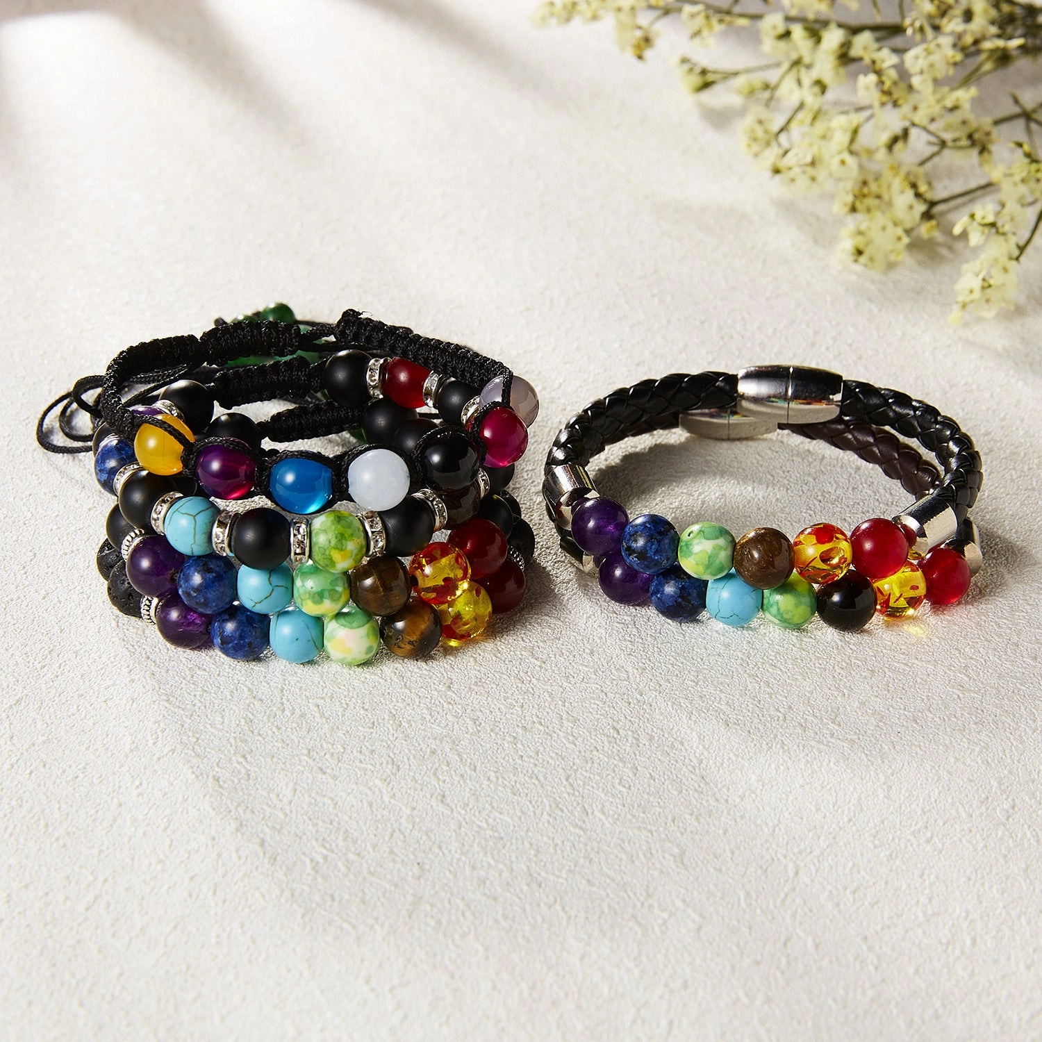 Wholesale Stone Bead Magnetic Closure Woven Bracelet