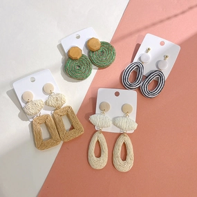 Wholesale Straw Handwoven Geometric Stud Earrings